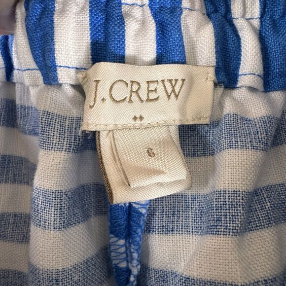 J. Crew Womens Shorts 6 Blue White Stripes Pull On Mini Linen Cotton Blend Beach - Picture 8 of 8